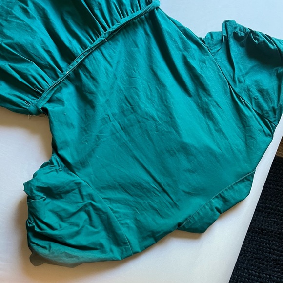 OMNES teal green cotton puff short sleeve belted tiered mini dress - Picture 6 of 8